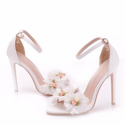 Flowers Decor Ankle Straps Women Heels Sandals..