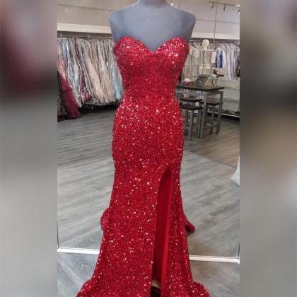 Sleevless Red Sequin Prom Dresses Evening Gowns..