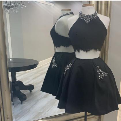 2 Piece Black Short Prom Dress