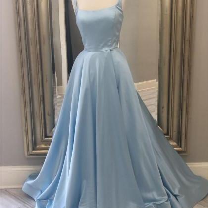 Scoop Neck Blue Prom Dress