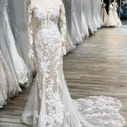 Long Sleeves Designer Lace Wedding Dresses