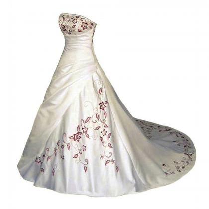 Strapless Embroidered Satin Wedding Dresses Plus..