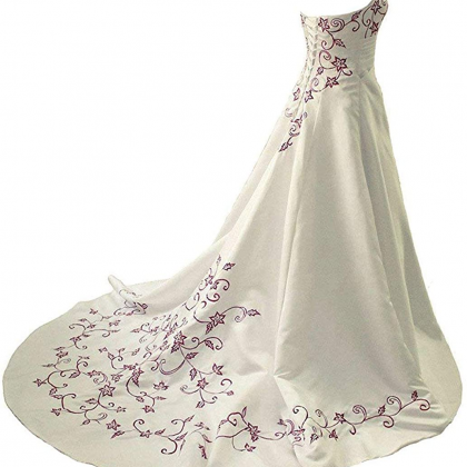 Strapless Embroidered Satin Wedding Dresses Plus..
