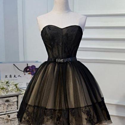 Sweetheart Champagne Black Short Party Dress With..