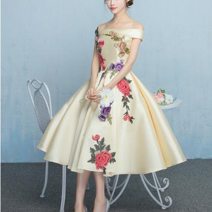 Off The Shoulder Formal Occsion Dress With Floral..