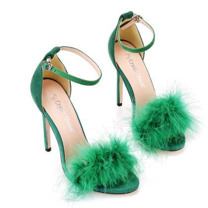 Ankle Strap Green Black Stiletto Heels