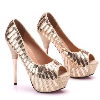 Sparkle Gold Women Platform Prom Shoes