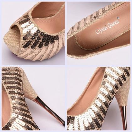 Sparkle Gold Women Platform Prom Shoes