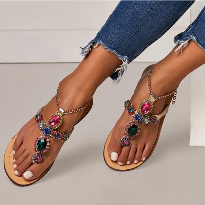 Gemstone Decor Flip-flops Sandals For Women