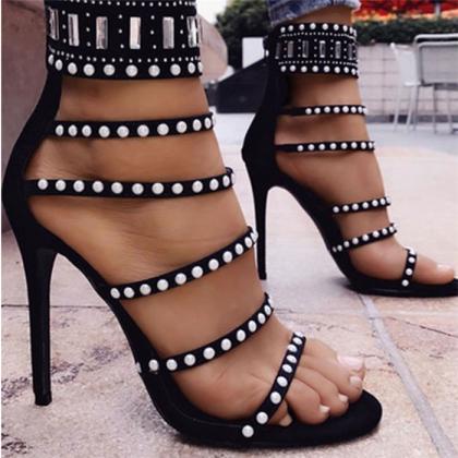 Beads Decor Ankle Strap Stiletto Heels Sandals on Luulla