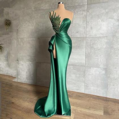 Green Pageant Dresses Long Evening Gowns With Slit on Luulla