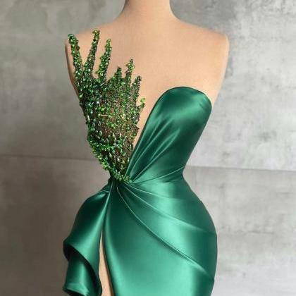 Green Pageant Dresses Long Evening Gowns With Slit
