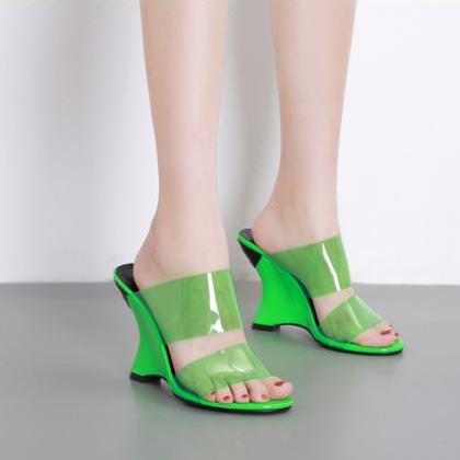 Two Part Women Green Sandals Shoes