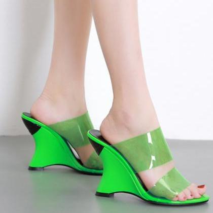 Two Part Women Green Sandals Shoes