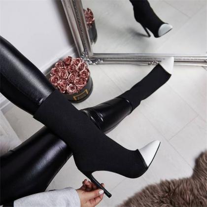 Color Block Heeled Boots Shoes Women