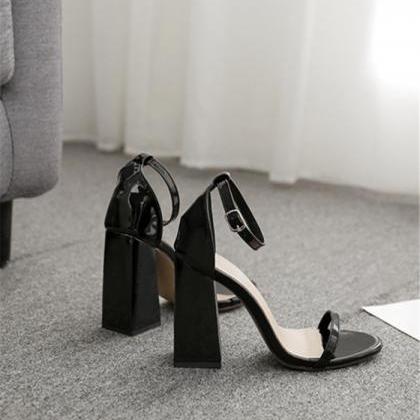 Ankle Straps Chunky Heeled Black Sandals