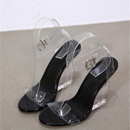 Ankle Straps Clear Wedge Heeled Sandals