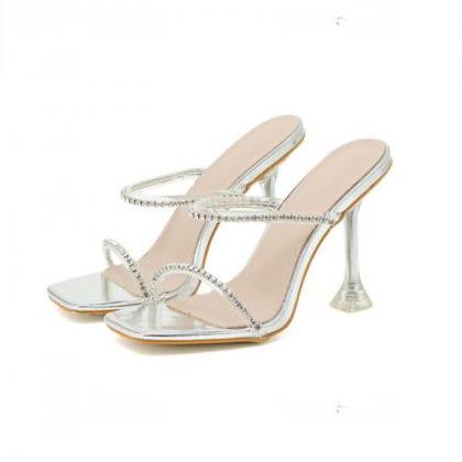 Clear Pyramid Heeled Mule Sandals