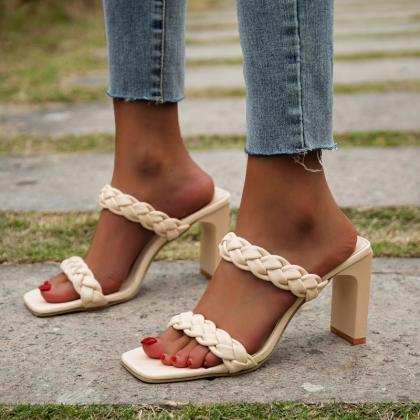 Braided Design Two Part Chunky Heeled Sandals