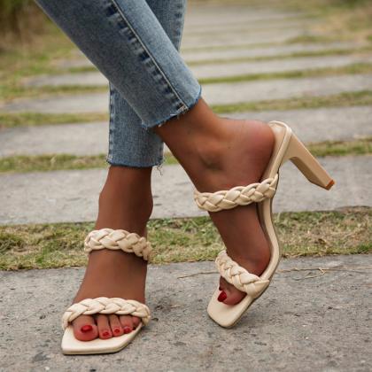 Braided Design Two Part Chunky Heeled Sandals