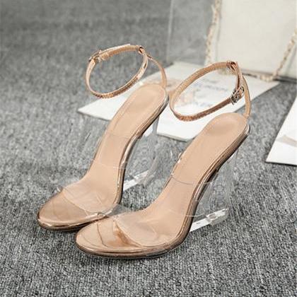 Ankle Strap Clear Wedges Sandals
