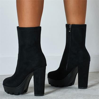 Chunky Platform Suede Black Boots