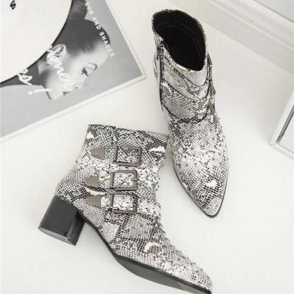Multi Snakeskin Slim Block Heel Ankle Boots