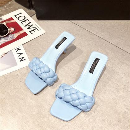 Braided Design Blue Sandals