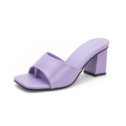Chunky Heeled Lavender Women Flip Flops