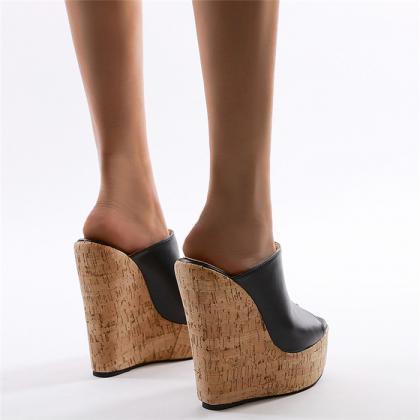 Peep Toe Wedge Mule Sandals Shoes Women