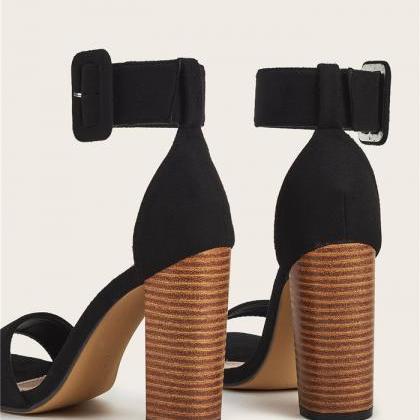 Ankle Strap Chunky Heeled Suede Sandals