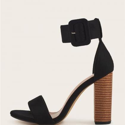 Ankle Strap Chunky Heeled Suede Sandals