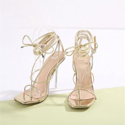 Thong Strap Gold Heels Flip Flops on Luulla