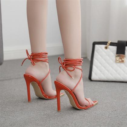 Red Tie Leg Sandals