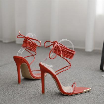 Red Tie Leg Sandals