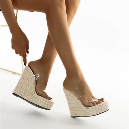Two Part Wedge Mule Sandals