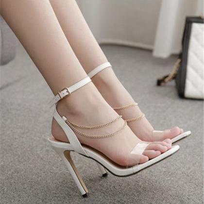 Chain Decor Ankle Strap White Sandals