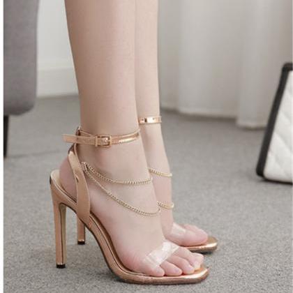 Chain Decor Ankle Strap Gold Sandals