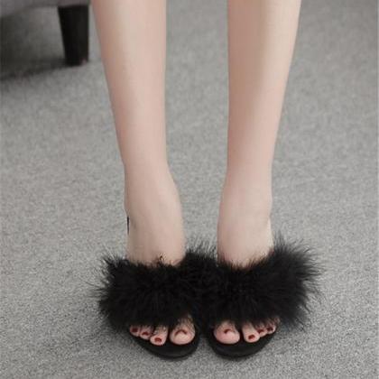 Fluffy Decor Clear Chunky Heeled Sandals