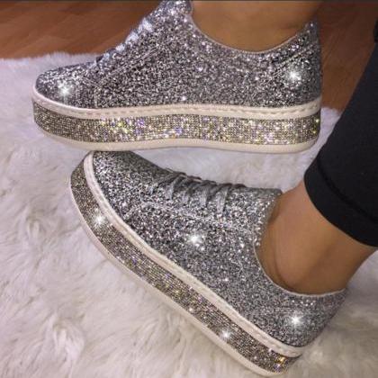Lace-up Front Glitter Sneakers