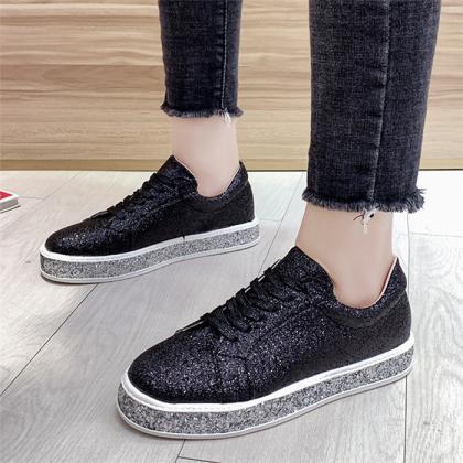 Lace-up Front Glitter Sneakers