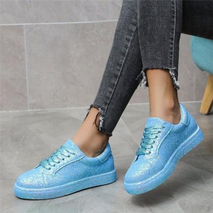 Lace-up Front Glitter Blue Sneakers Sport Shoes