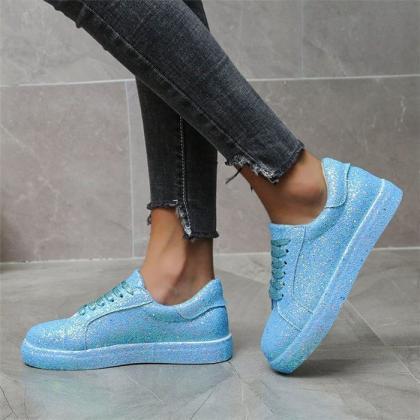 Lace-up Front Glitter Blue Sneakers Sport Shoes