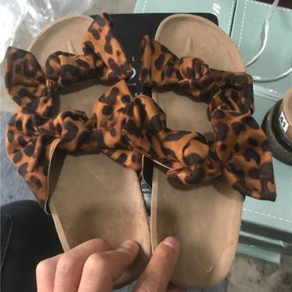 Leapord Print Bow Decor Sandals Flats