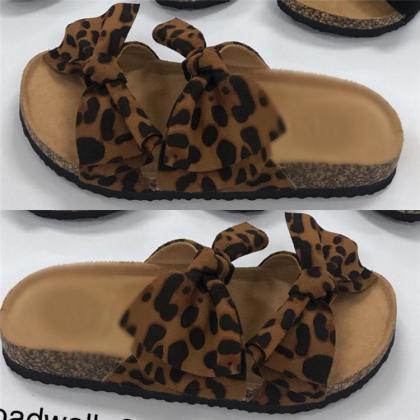 Leapord Print Bow Decor Sandals Flats