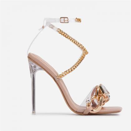 Chain And Crystals Decor Sandals Heels