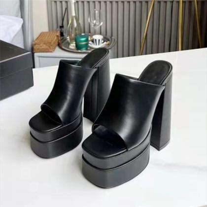 Black Platform Mule Sandals