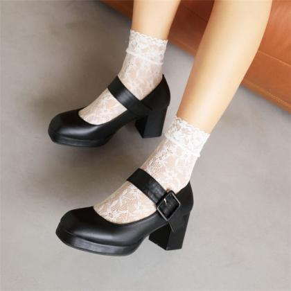 Round Toe Mary Jane Pumps Shoes