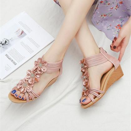 Pink Wedge Sandals Shoes