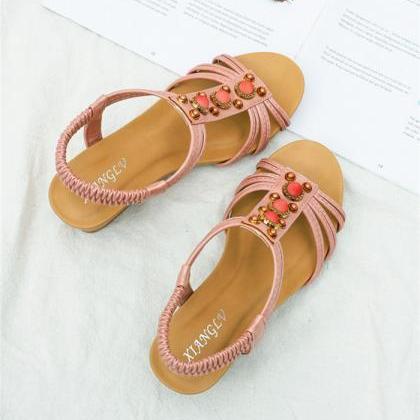Gemstones Decor Pink Wedge Sandals